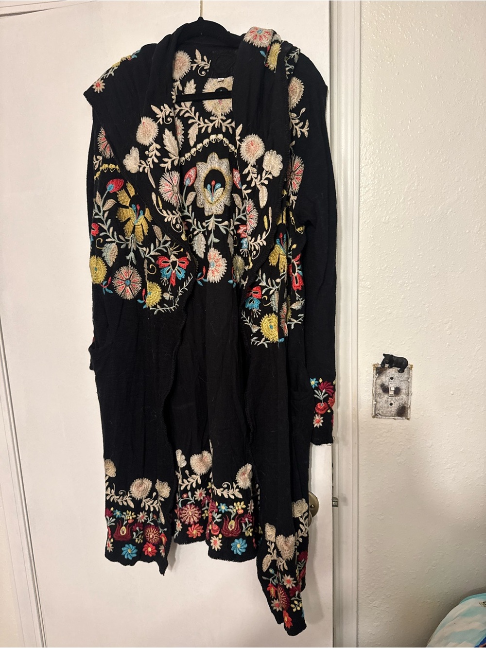 Johnny Was Black Embroidered Floral Cardigan